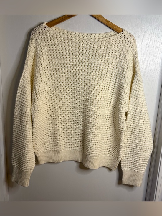 QVC Sweaters - XL Open-Knit Cotton Boat Neck Pullover Sweater Women’s Coastal Beachy Top Layer